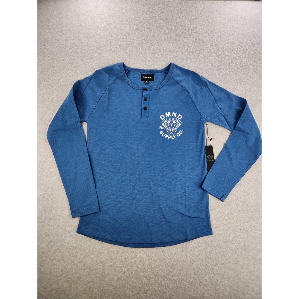 NWT Diamond Supply‎ Co. Womens Sz XSMALL Washed Blue Henley Long Sleeve Shirt XS